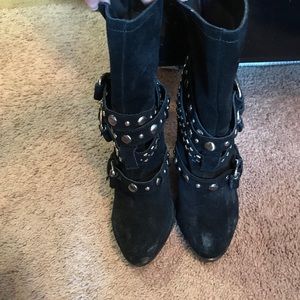 Black studded heel boots